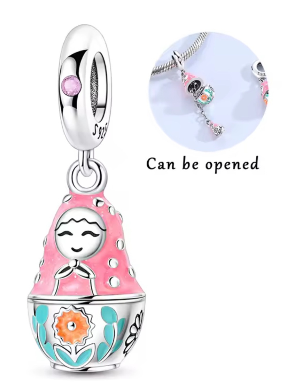Pandora Pink and Turquoise Matryoshka Doll Charm